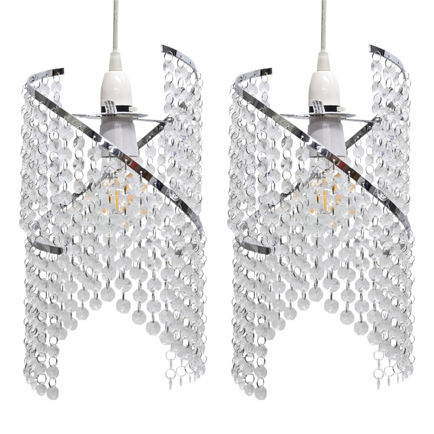 First Choice Lighting Set Of 2 Canna Easy Fit Jewelled Pendant Shades - Clear