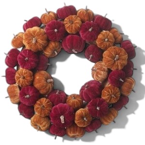 Multicoloured Velvet Pumpkin Wreath Halloween Decoration