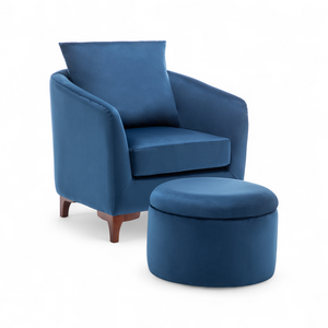 Velvet Blue Angela Accent Tub Chair with Ottoman