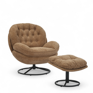Brown Chenille Fabric Azura Swivel Accent Chair with Footstool