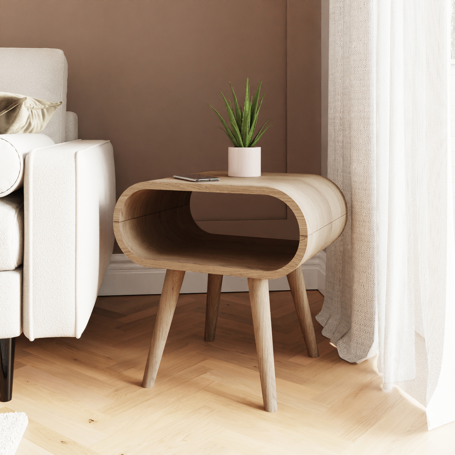 Gfw Vionna Natural Oak Single Shelf Curved Side Table - Image 4