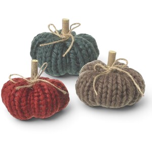 Multicoloured Set of Three Knitted Pumpkin Halloween Decorations