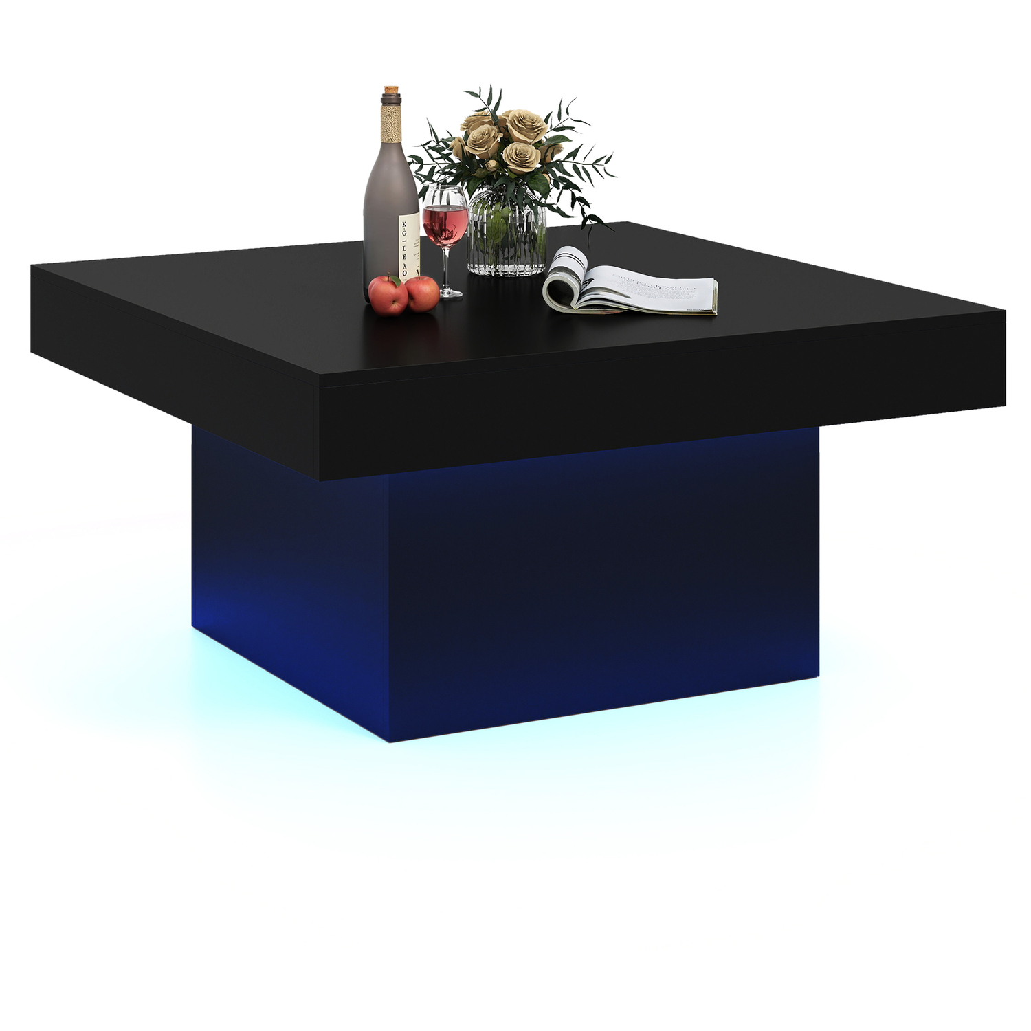 Costway Coffee Table With Led Lights A - Black