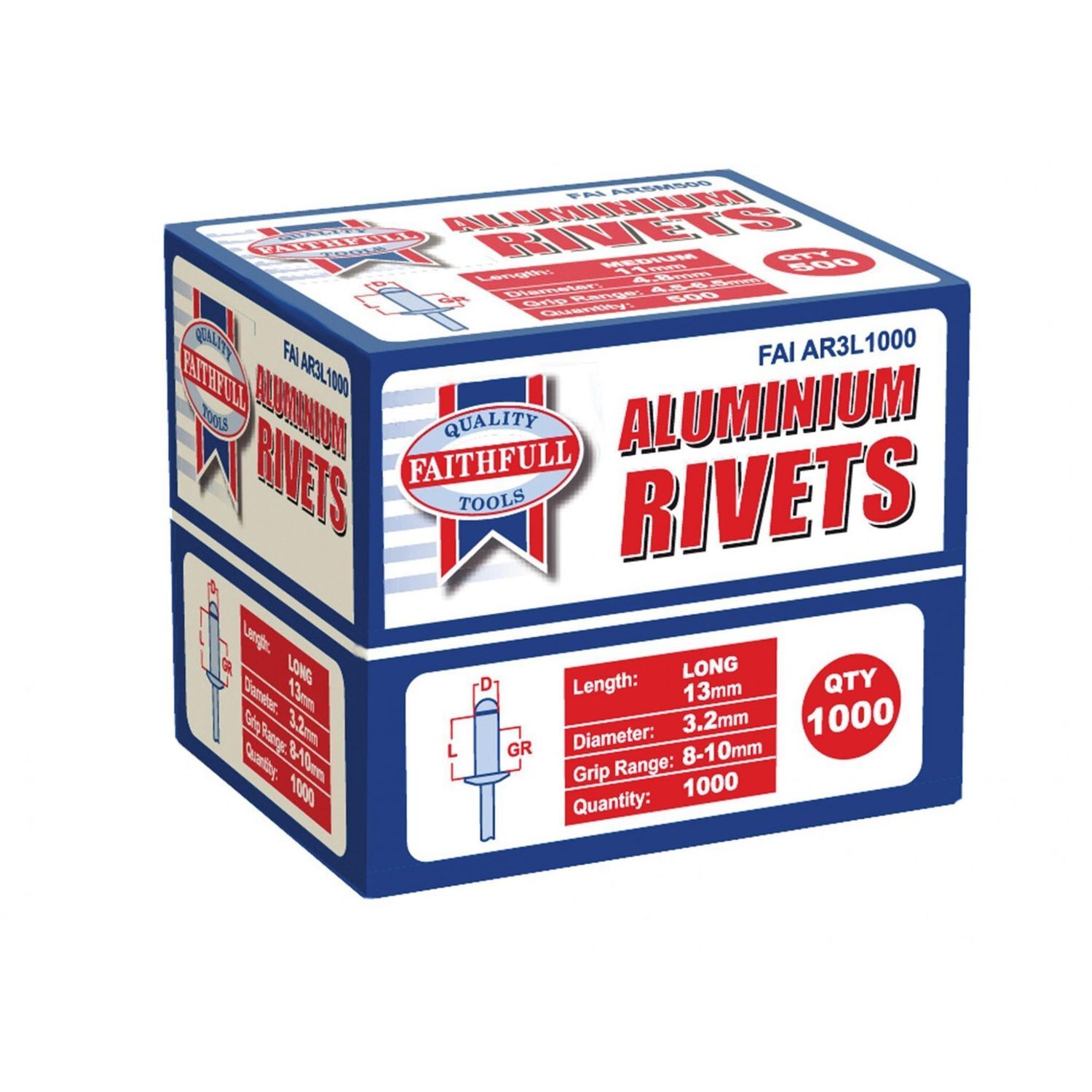 Faithfull Aluminium Rivets, Bulk Pack A - Multi Colour