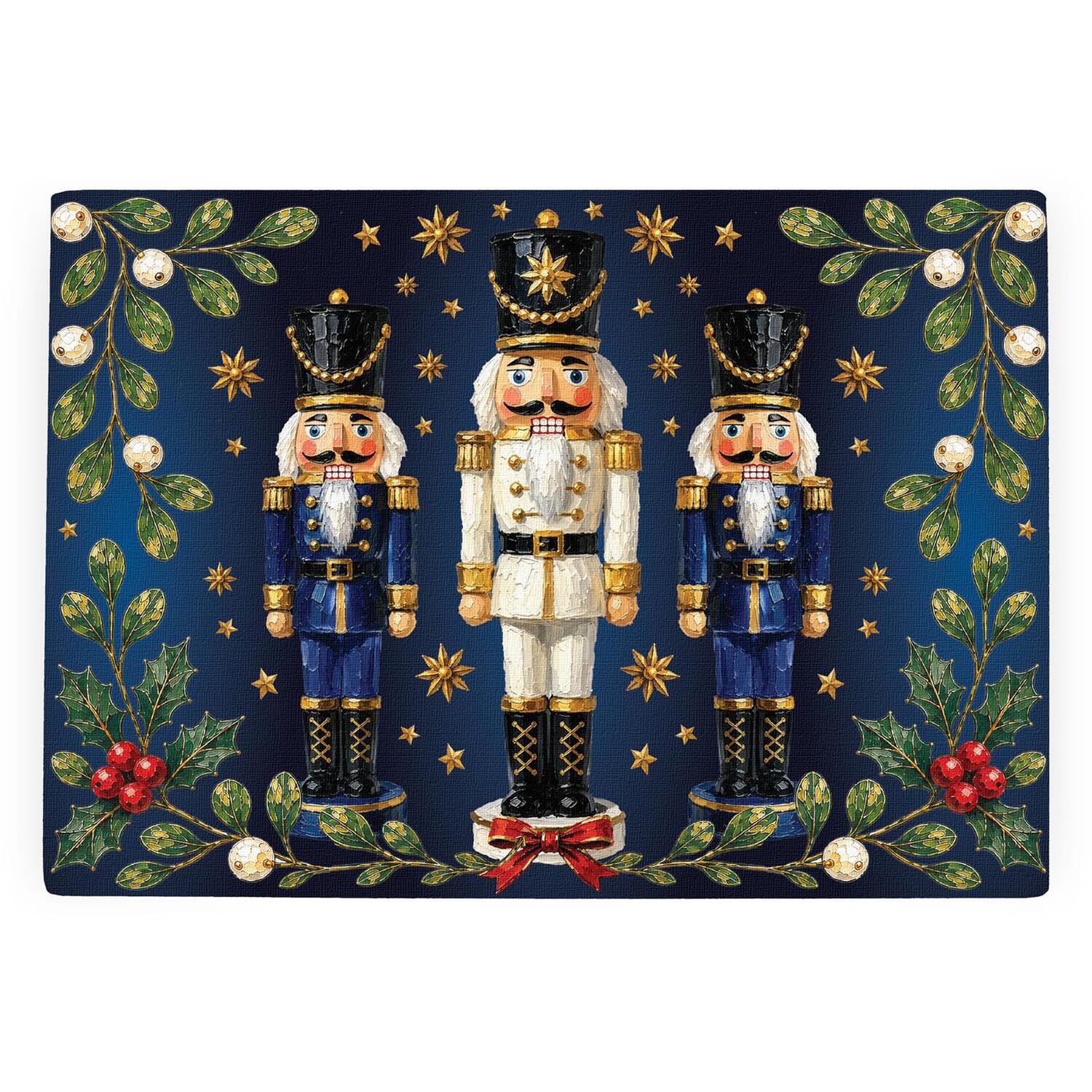 Purely Home Festive Nutcrackers Textured Glass Christmas Worktop Protector - Small Kitchen Chopping Board - Multicoloured
