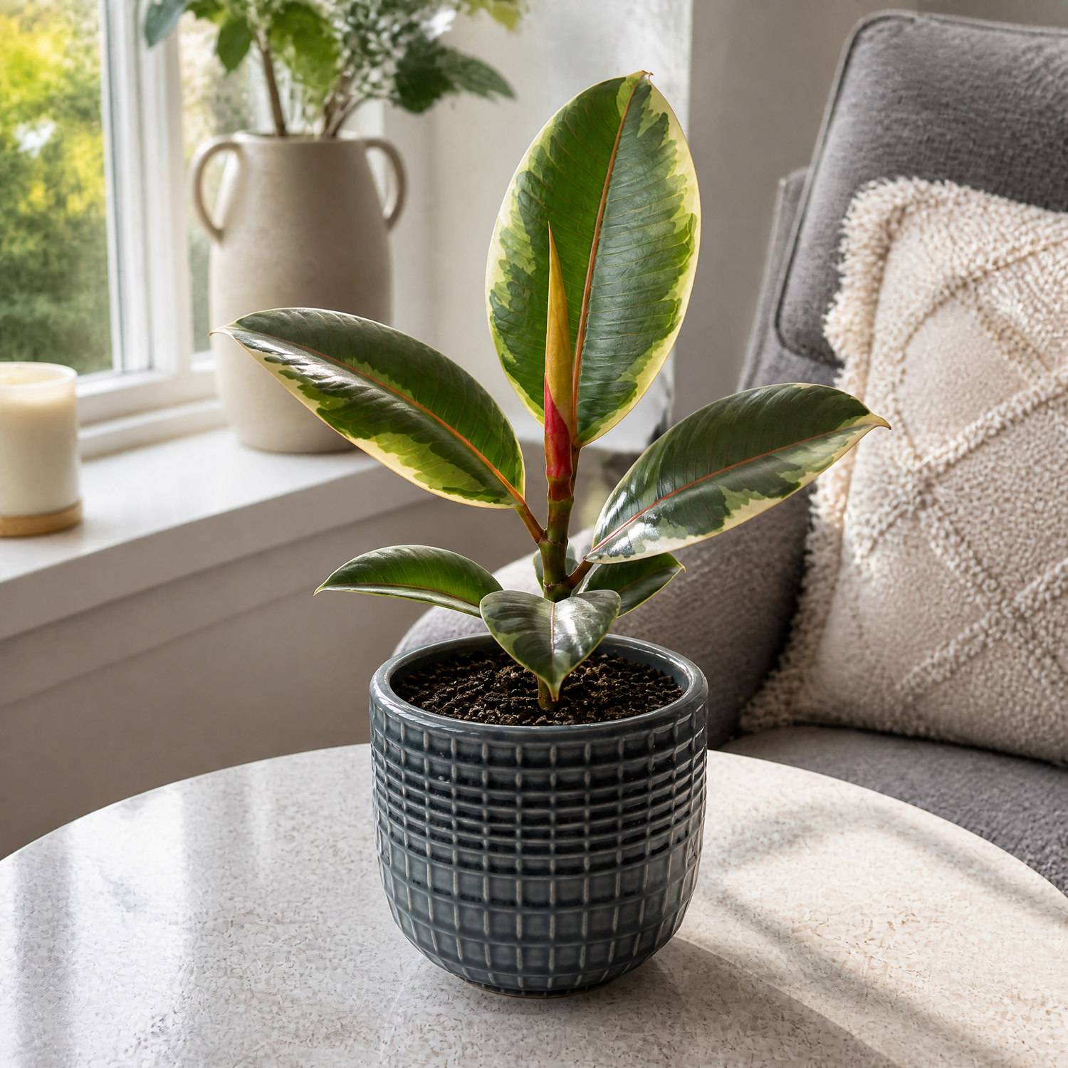 Plants By Post Ficus Belize Pink Rubber Plant E - Grey Ceramic