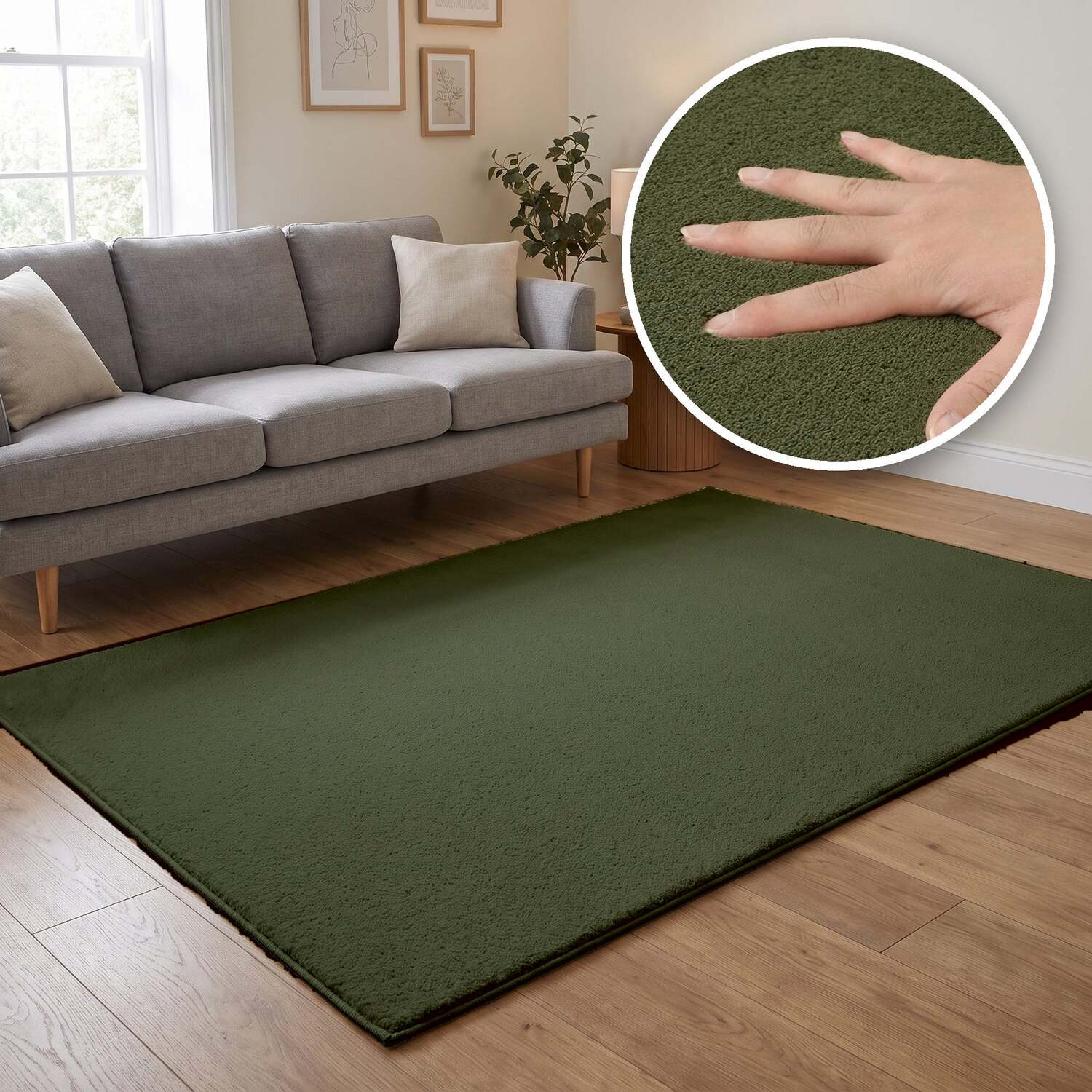 The Rugs Washmellow Machine Washable Soft Pile Area Rug With Non-Slip Backing - Olive Green / 160Cm / 120Cm / 1.92Kg