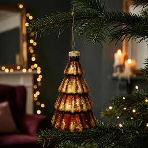 Brushed Gold Glass Tree Decoration