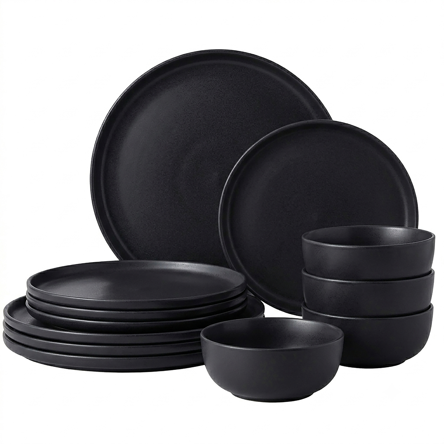 B&Q -  12Pcs Epoque Matt Black Glaze Stoneware Dinner Set. - Image 3