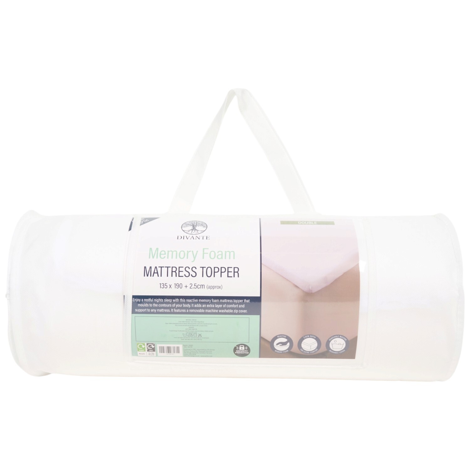 Reactive Memory Foam Mattress Topper - White / Double
