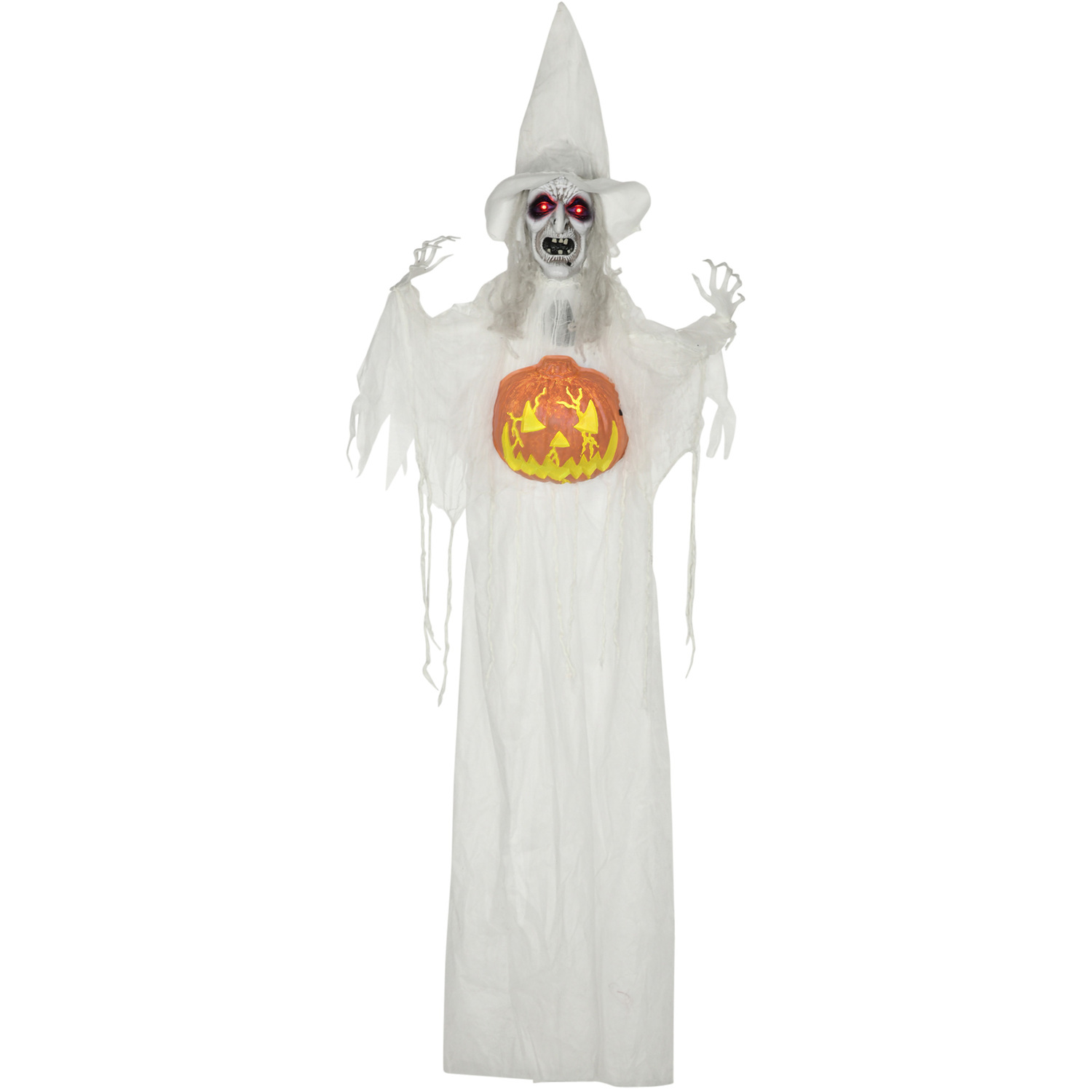 Aka Outdoor Halloween Witch, Pumpkin, Sound, Motion & Light-Up Eyes - White