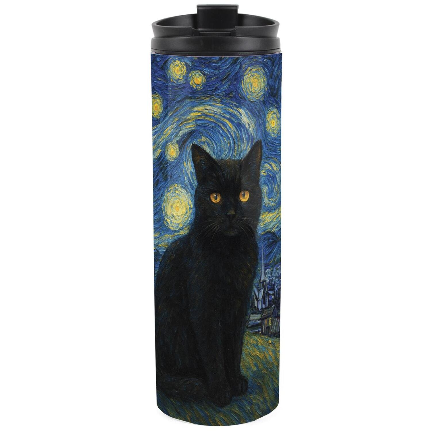 Van Gogh Starry Night Cat Portrait - 500ml Stainless-Steel Travel Flask Gift - Image 2