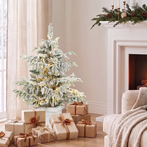 HOMCOM 4ft Prelit Flocked Christmas Tree with 8 Modes, Remote, Green White