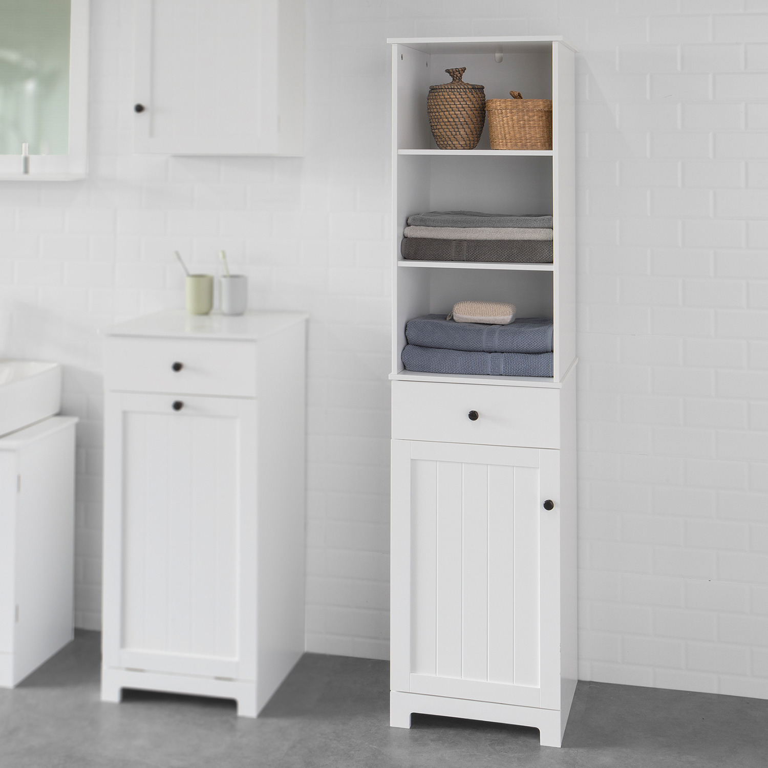 Sobuy Tall Bathroom Storage Cabinet Unit With 1 Drawer - White