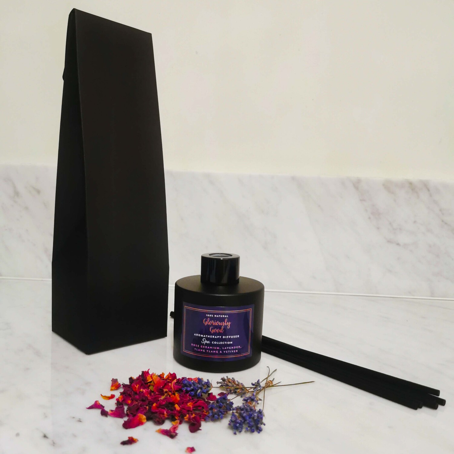 Rose Geranium, Lavender, Ylang Ylang and Vetiver Aromatherapy Reed Diffuser - Black