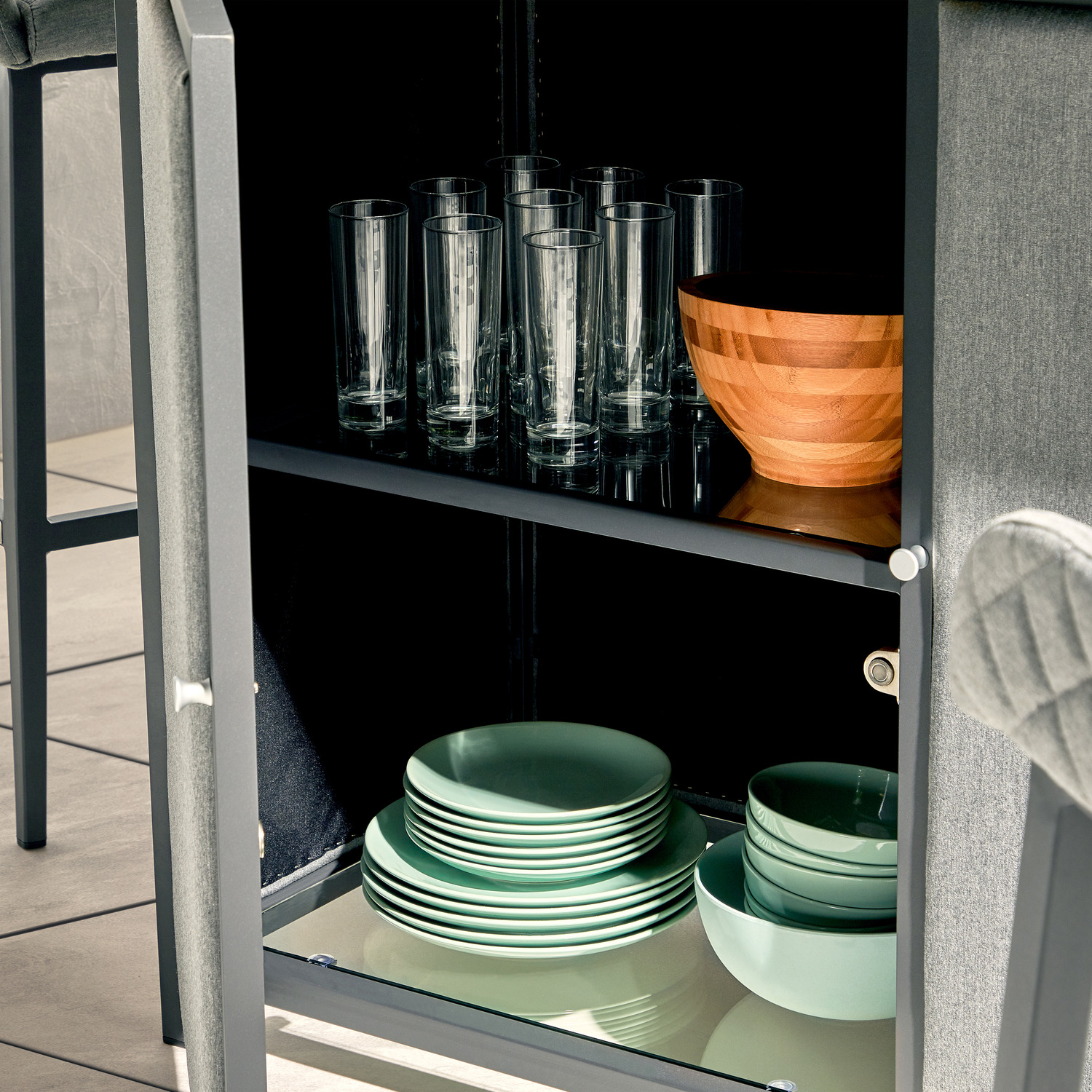 Aruba 8 Seat Bar Stool Set With Fire Pit Table - Grey