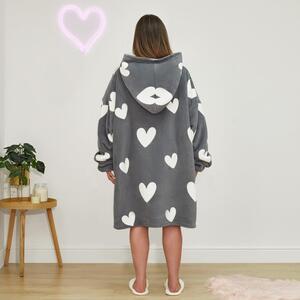 Dreamscene Heart Print Hoodie Blanket Oversized Fleece Sherpa Throw