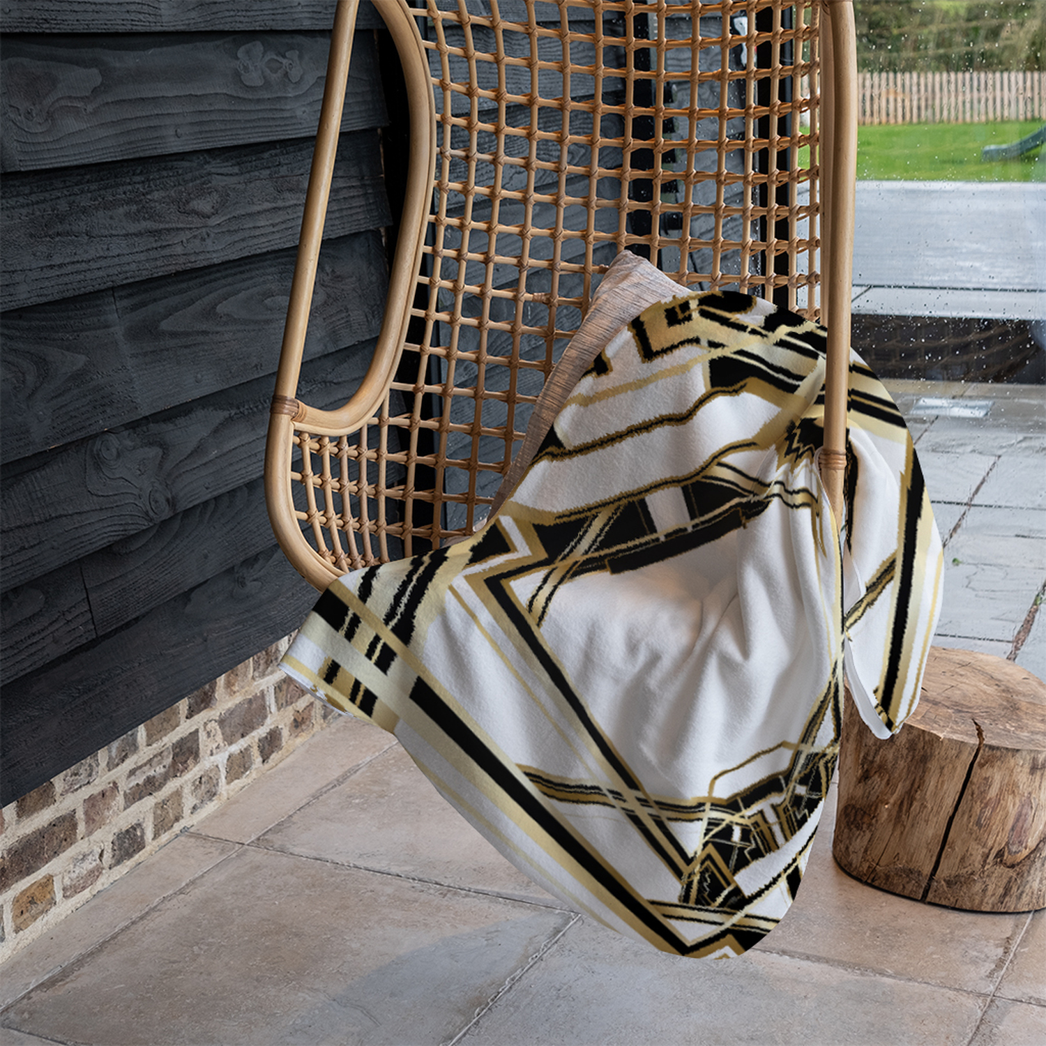 Art Deco Golden Black Frame Blanket - Gold