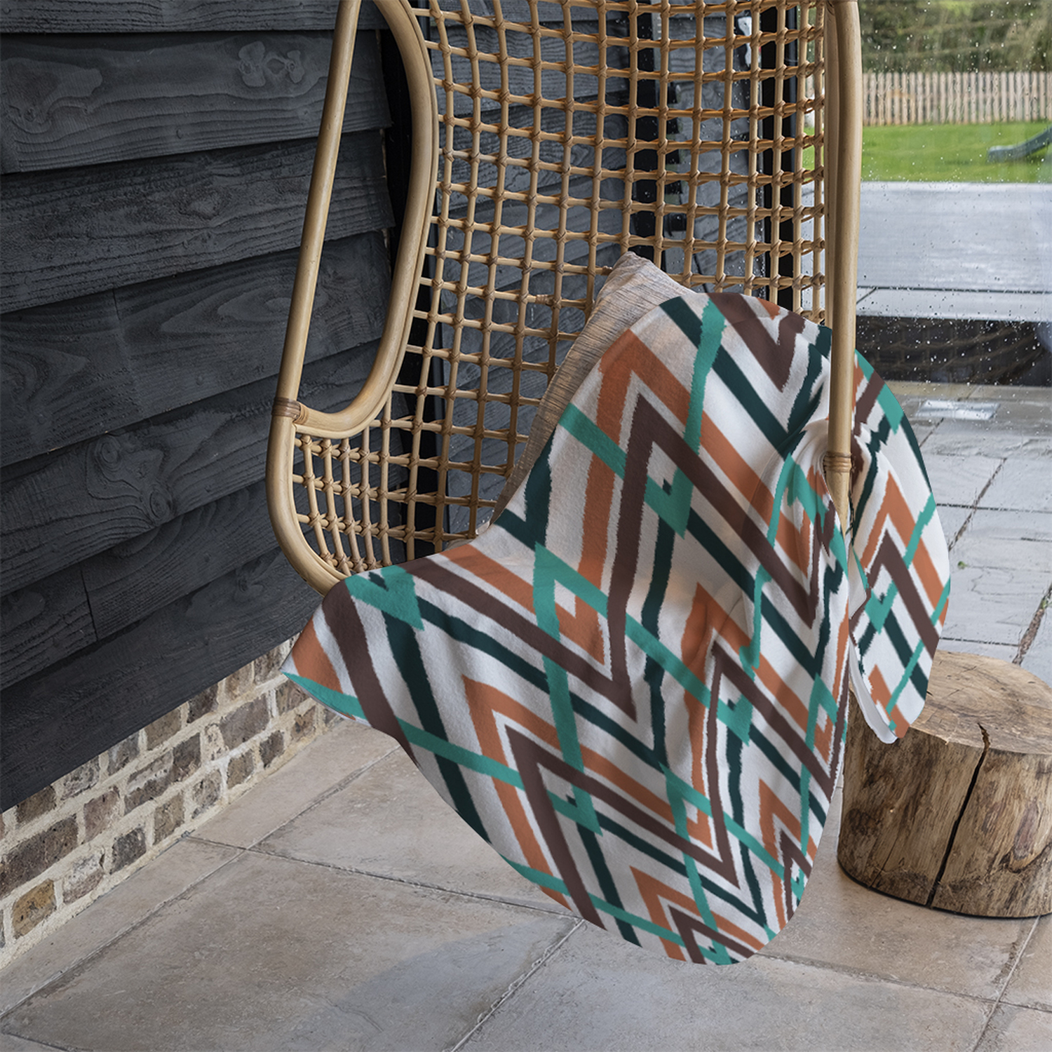 Coloured Geometric Zig Zag Blanket - Green
