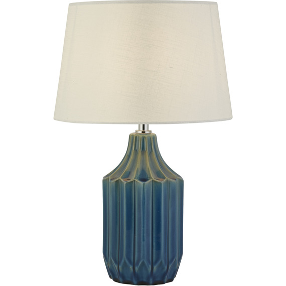Ridged Blue Ceramic Table Lamp