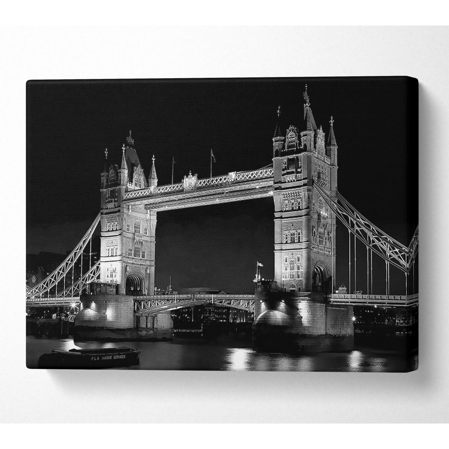 Wallart-Direct - London Bridge Retro B n W Canvas Print Wall Art - Yellow / 101.6cm thumbnail