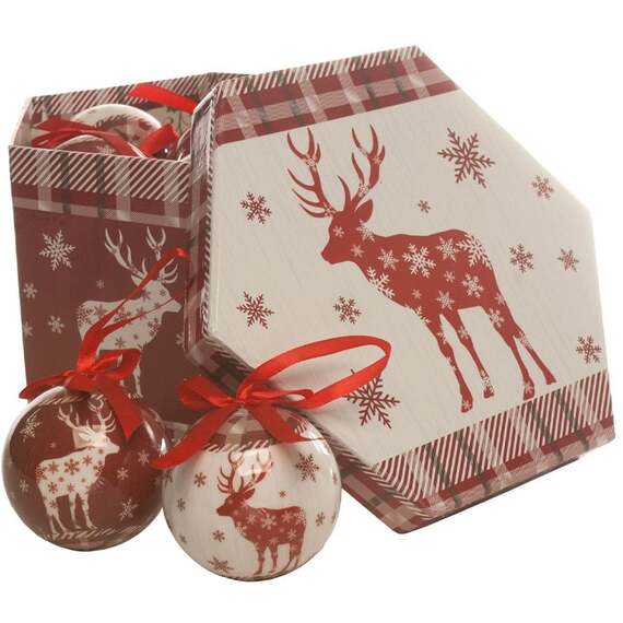 Red Reindeer Decoupage Baubles - 14 piece set