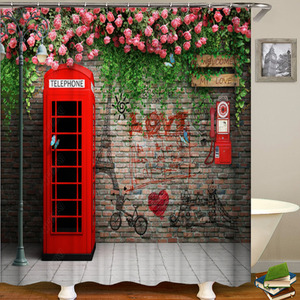 Printed Red Telephone Booth Shower Curtain