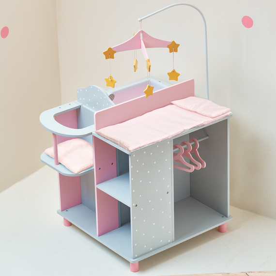 Kids Wooden Baby Doll Changing Station with Storage, Grey