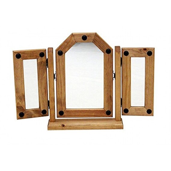 Corona Triple Dressing Table Mirror Solid Wood Pine Wooden Bedroom