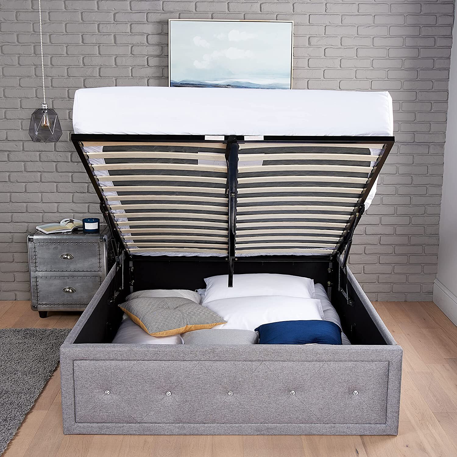 Ottoman Storage Bed Crystal - Grey No Single