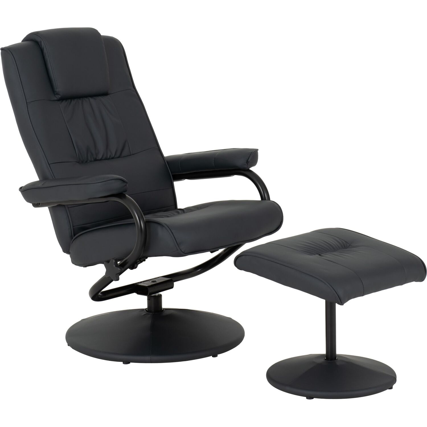 Ascot Recliner Chair And Footstool - Dark Blue Faux Leather