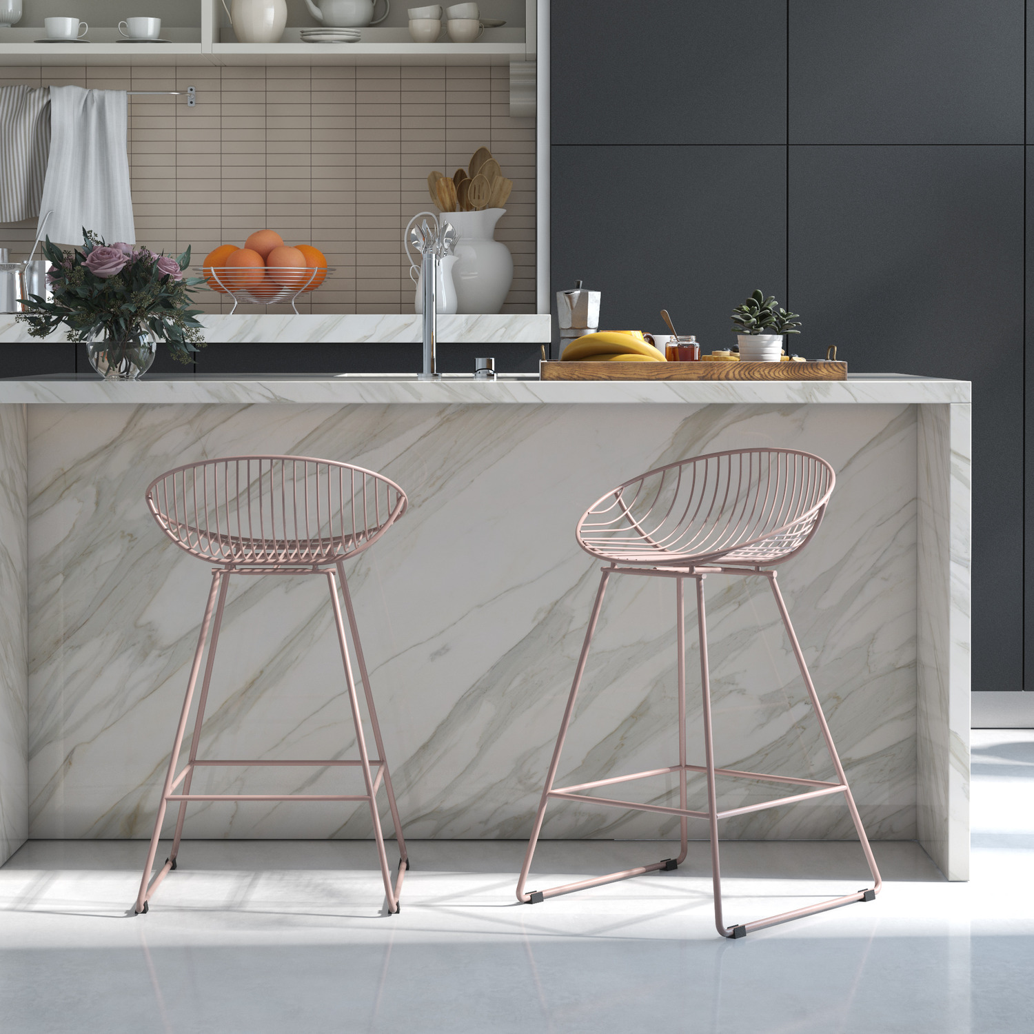 Cl Ellis Wire Counter Stool - Blush Pink