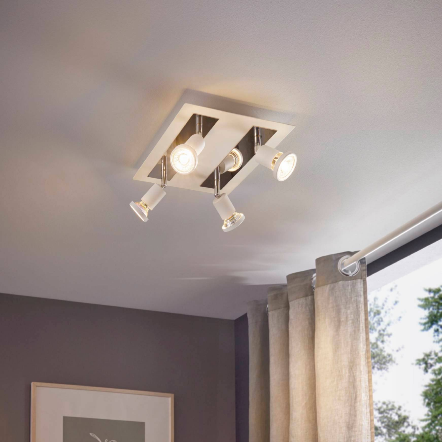 Eglo Sarria Ceiling 4 Light Spotlight - Square White And Chrome - White Chrome