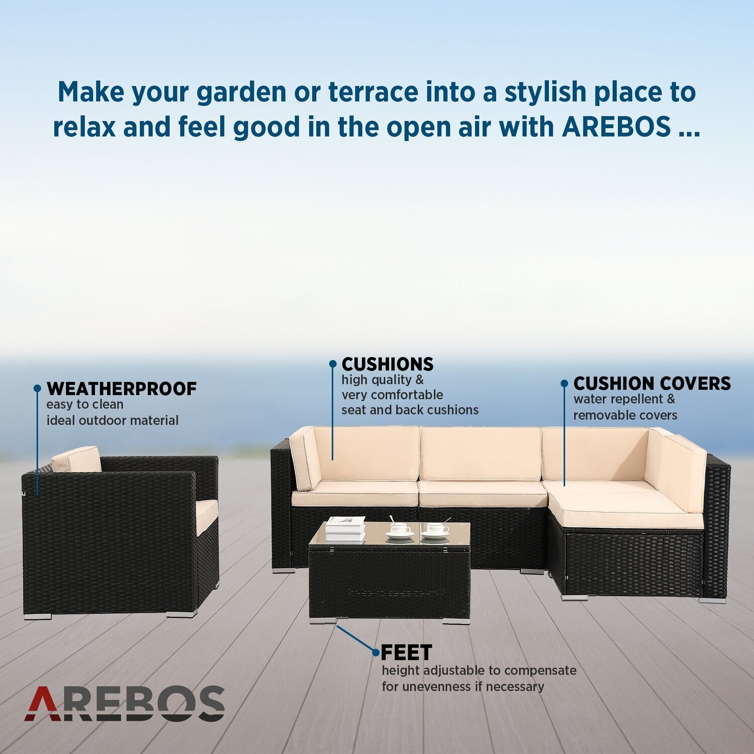 Polyrattan Garden Furniture With Armchair - Black