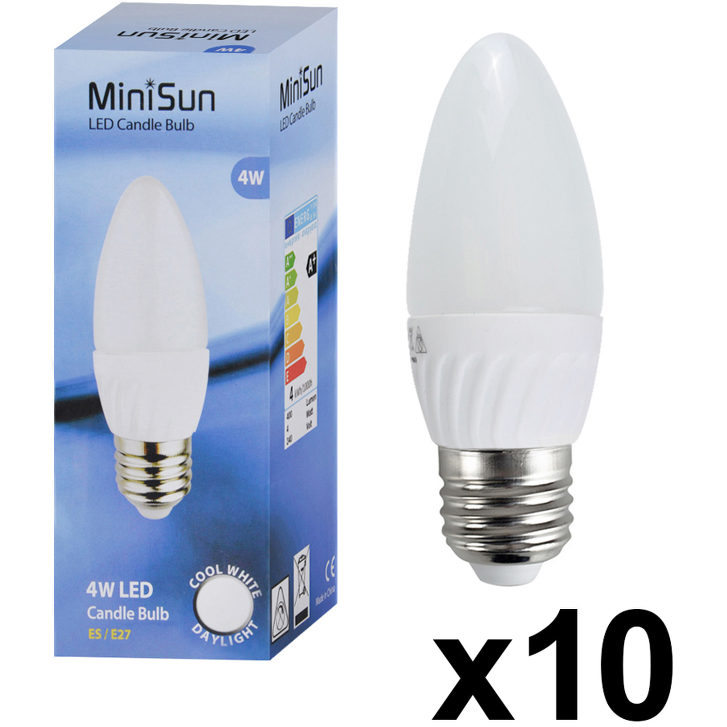 10 Pack E27 White Thermal Plastic Candle LED 4W 6500K 400lm Light Bulb
