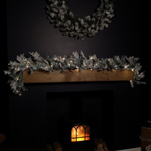Snowy Pre-Lit Christmas Garland with Warm White LED Lights and Pinecones 96 Tips