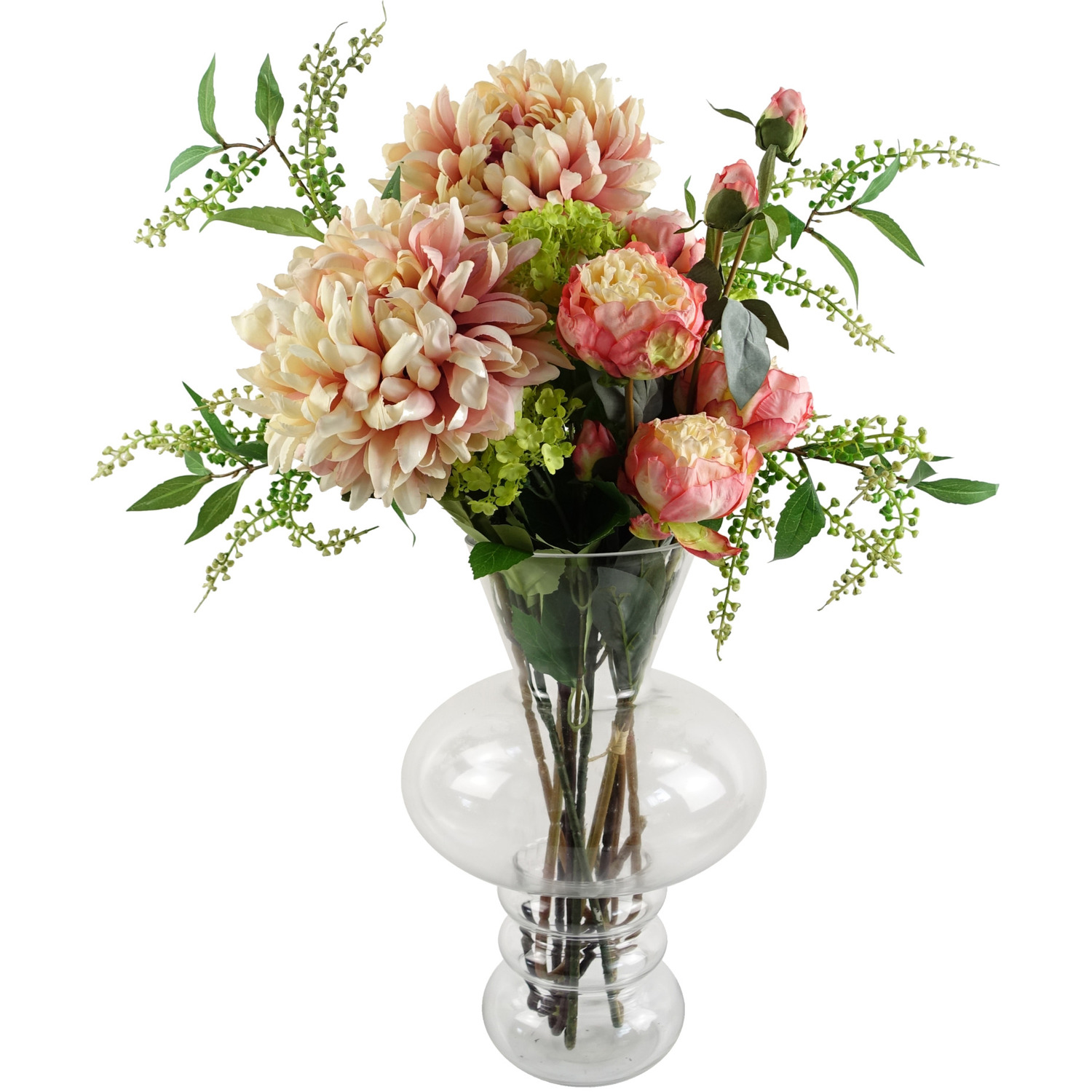 Pink Chrysanthemum Display Glass Bubble Vase - Pink Chrysanthemum Glass Bubble Vase