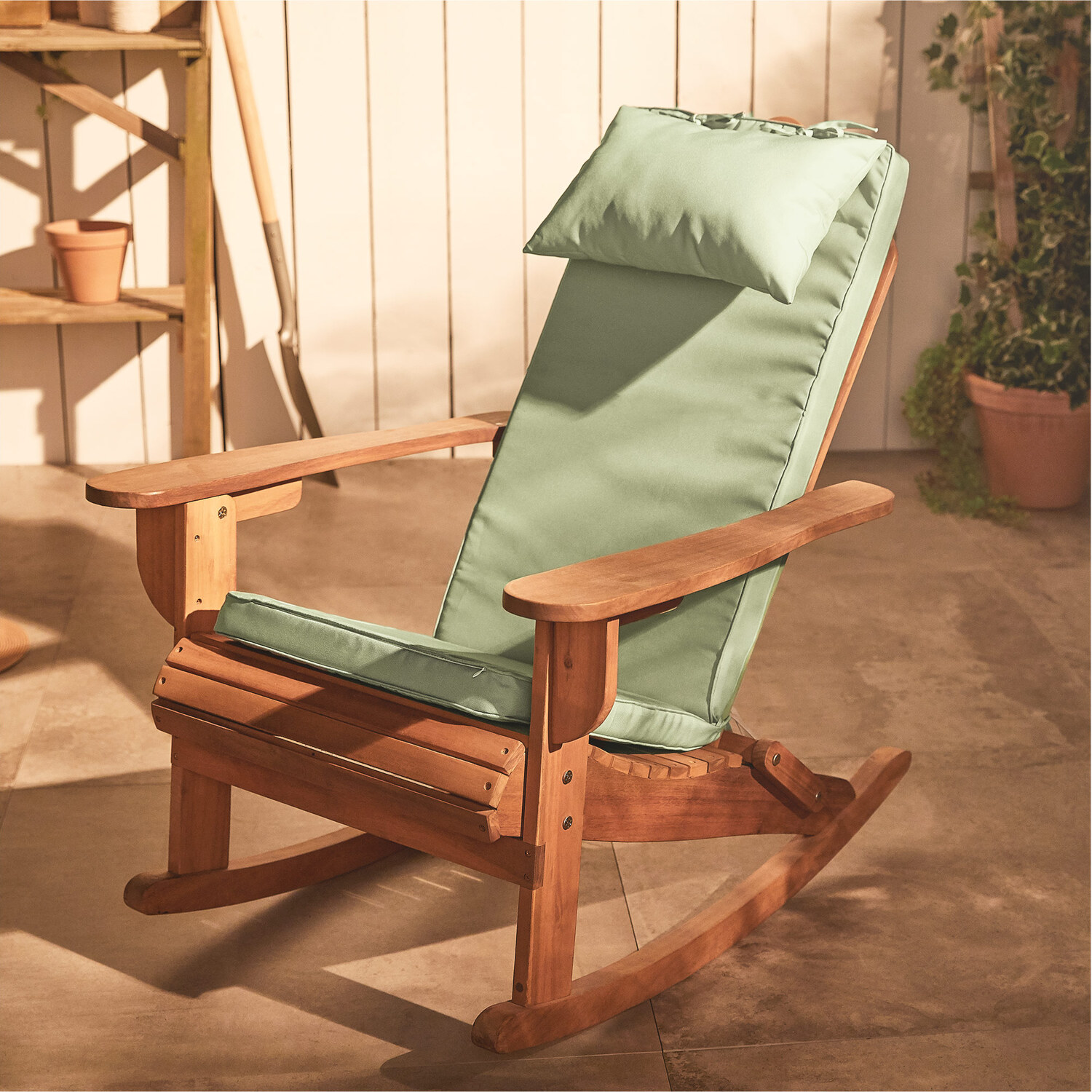 Adirondack Garden Chair Cushion With Ties And Headrest - Green