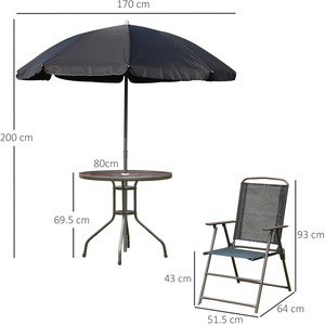 Black Outsunny Garden Textilene Chairs Plus Table and Parasol Bistro Set shot 5287894