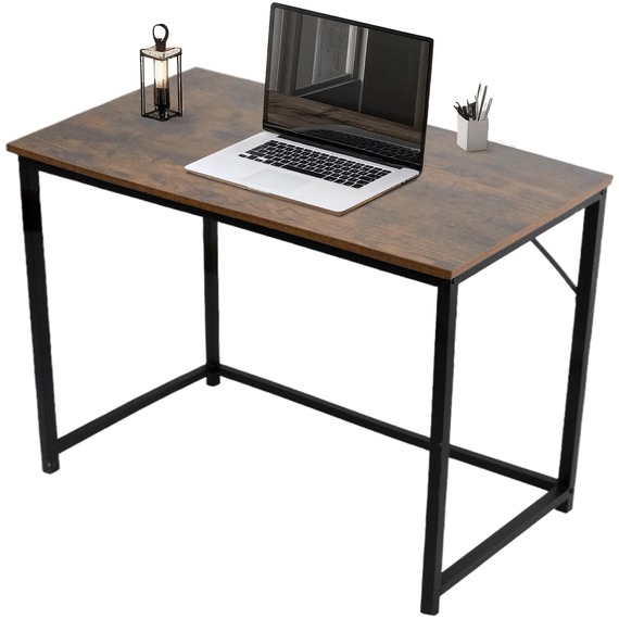 Computer Desk Rustic Brown Black Coated Metal Frame