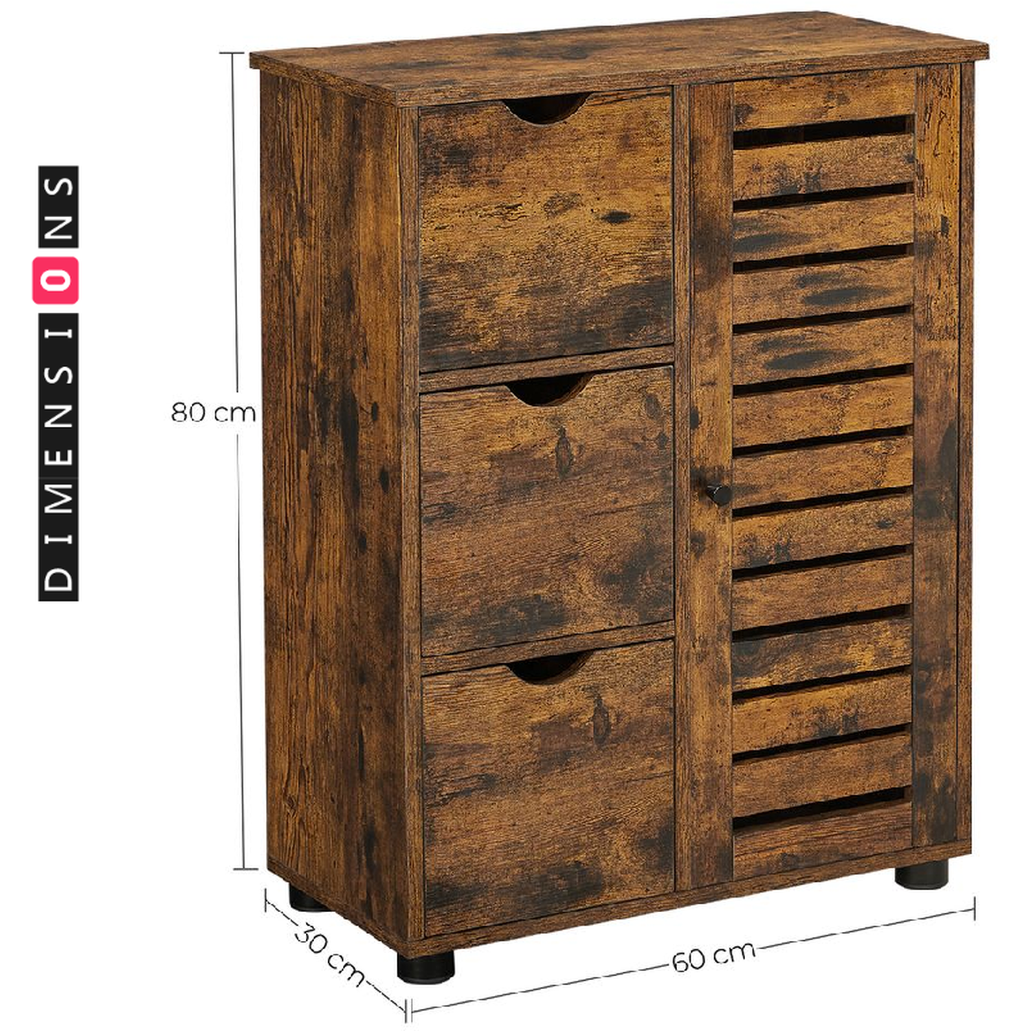 Industrial Bathroom Cabinet With 3 Drawers - Brown