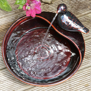 Red Glazed Ceramic Dove Spout Design Solar Powered Water Feature shot 5890752