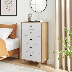 Bisset Off-White Wood Effect Chest of 5 Drawers