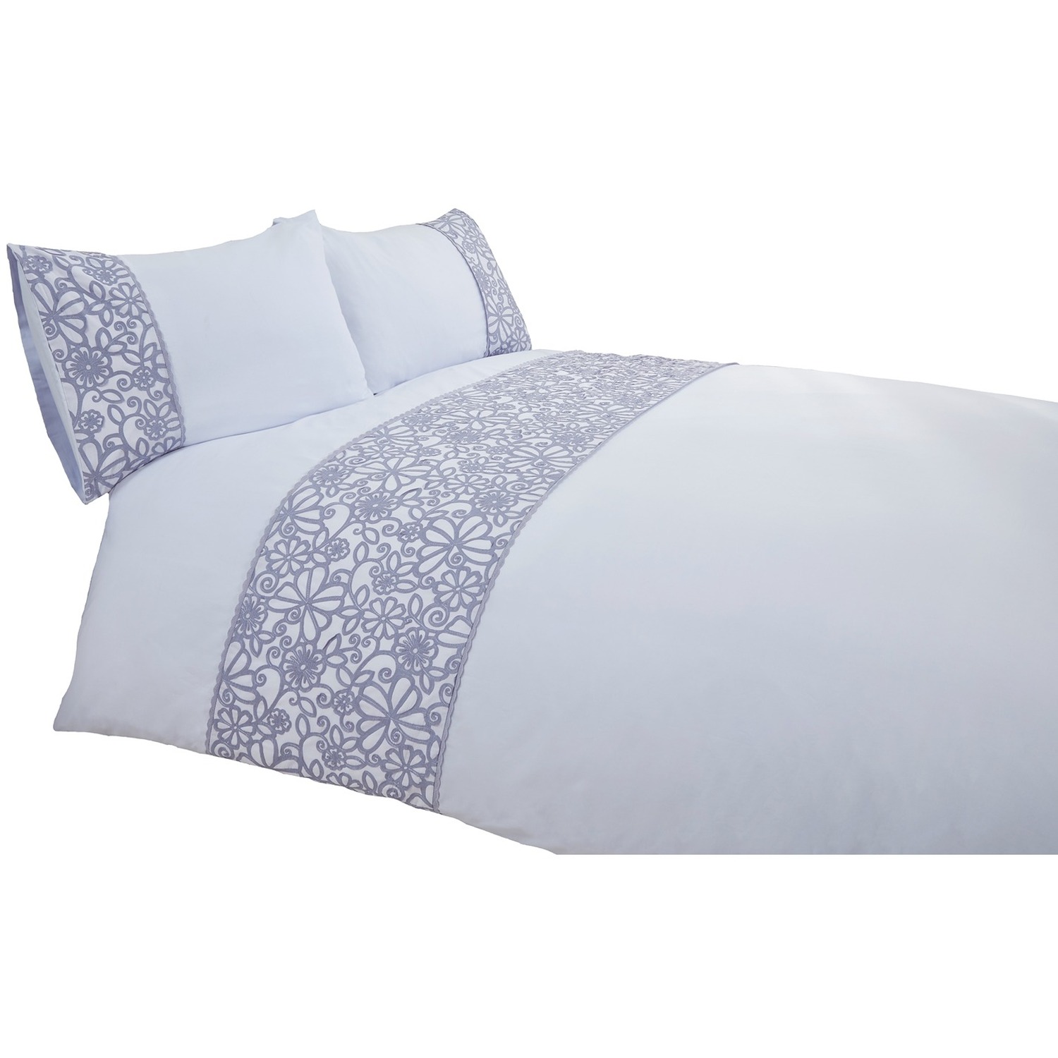Butterfly Polycotton Duvet Set Double With Pillowcase - Grey Double