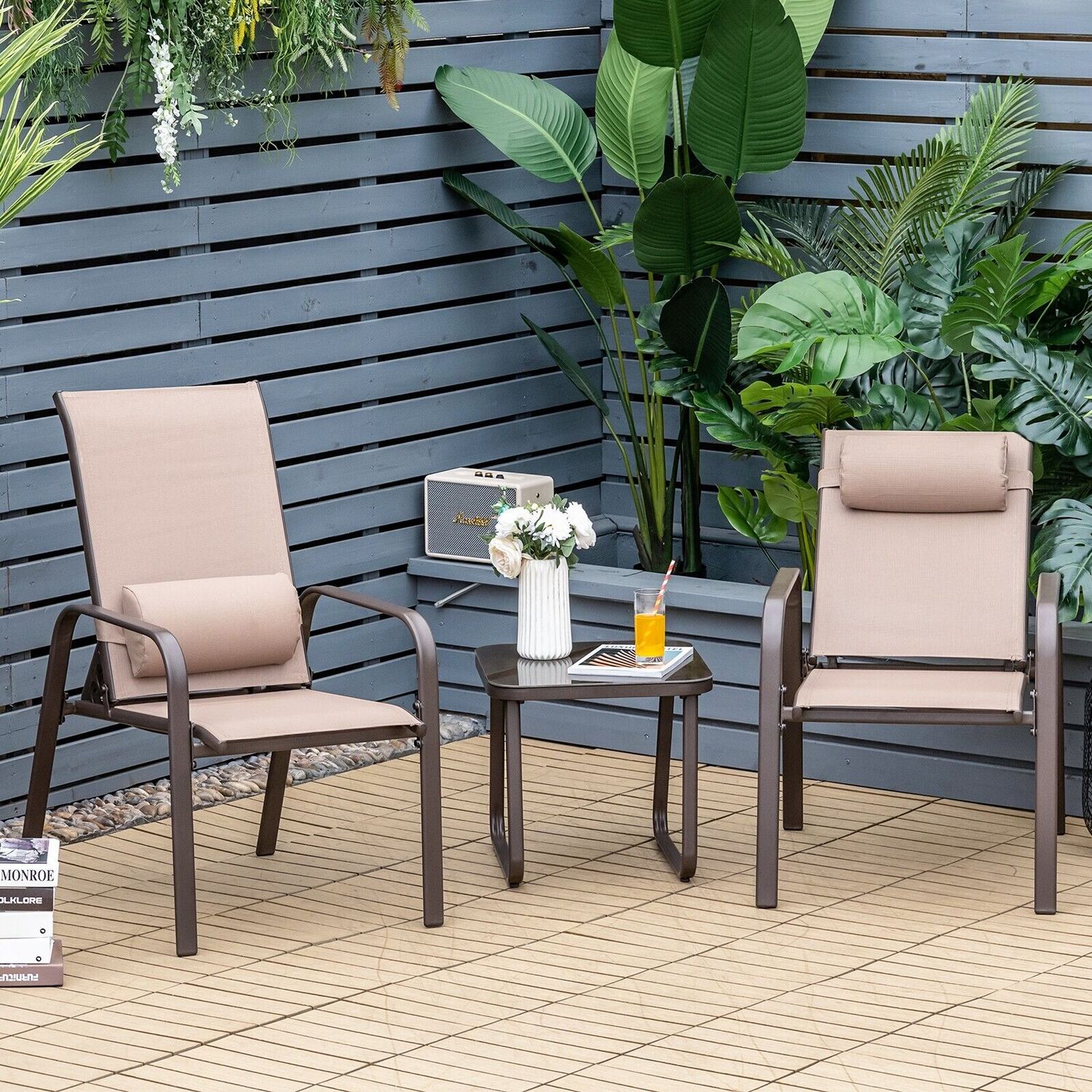 3-piece Garden Table And 2 Chairs - Brown