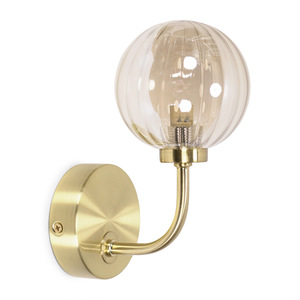 Chessy Ribbed Glass Globe Shade Gold Stem Wall Light