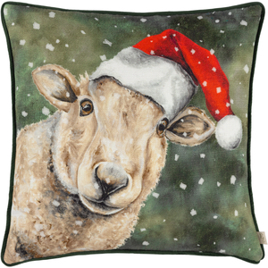 Christmas Sheep Piped Feather Filled Cushion