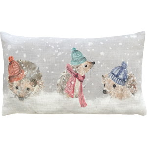 Snowy Hedgys Watercolour Printed Cushion
