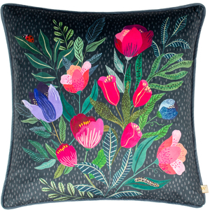 Wild Garden Posies Velvet Piped Cushion