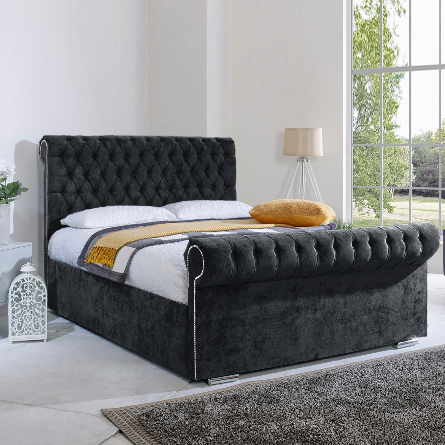 Royal Sleigh Bed Frame - Grey Double